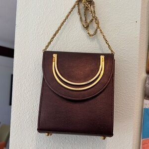 Elegant Dark Brown Crossbody Bag with Gold Accents